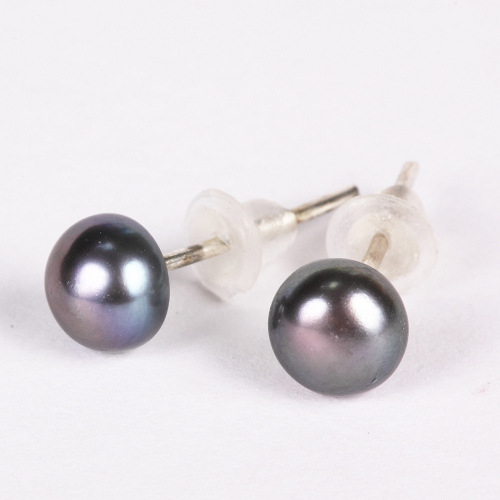 Ohrstecker, Ohrringer, Süßwasserperlen 4,5mm metallic blau